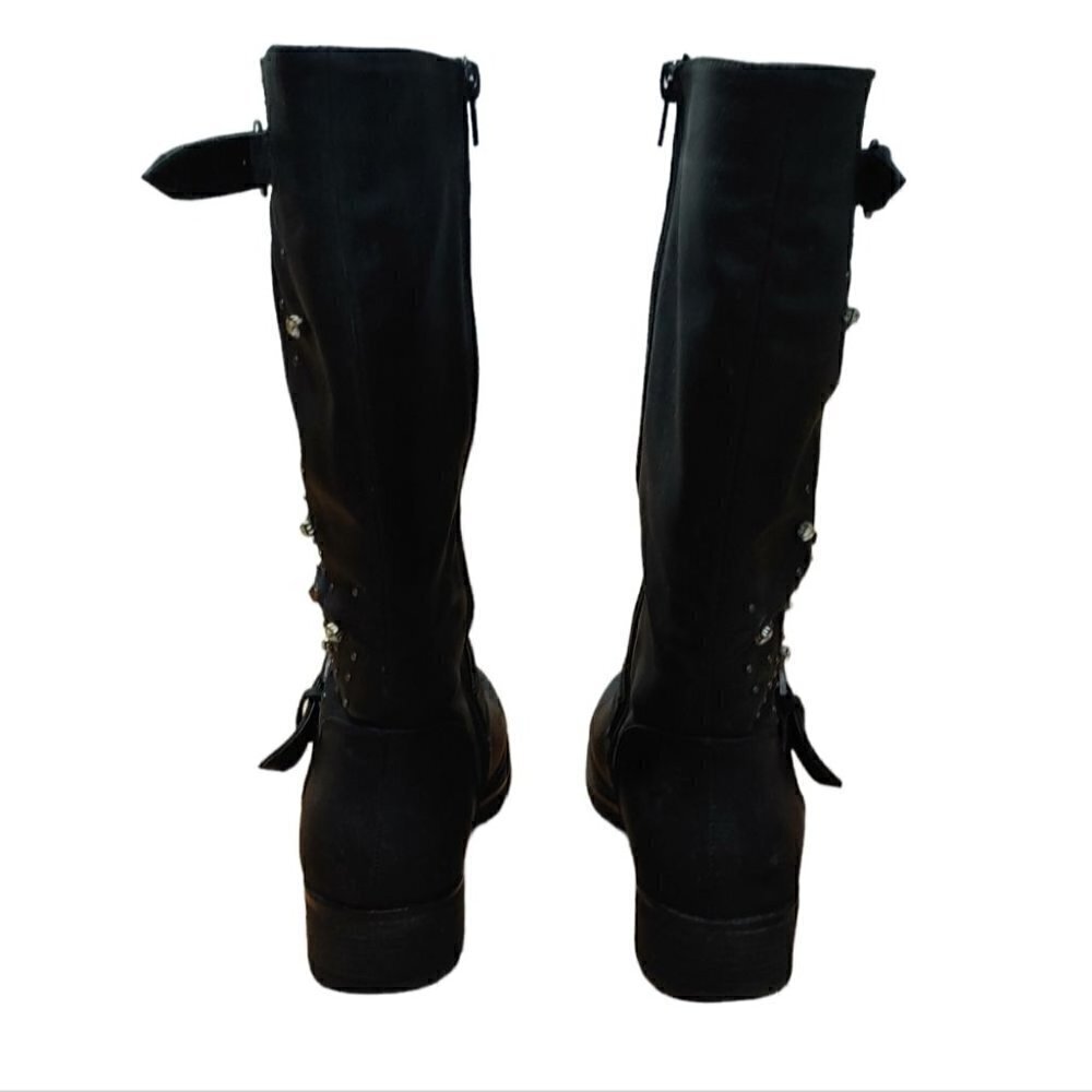 LE CHATEAU Black rhinestones studded moto biker boots - Picture 4 of 7